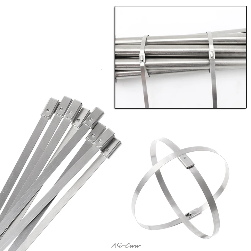 

10PC Stainless Steel Metal Cable Tie Zip Wrap Exhaust Heat Straps Induction Pipe