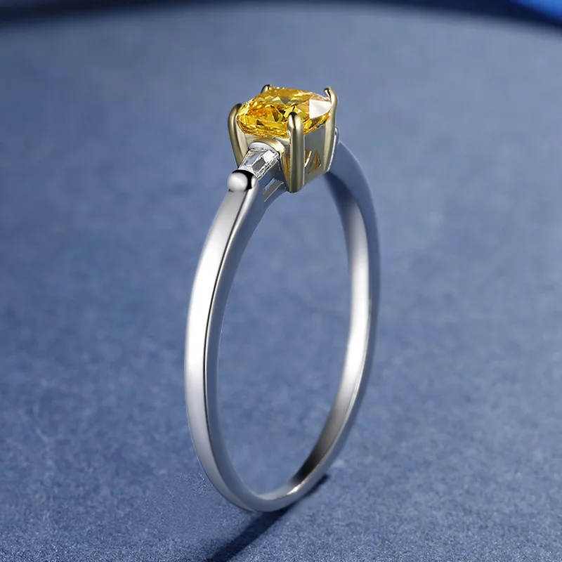 Yanleyu Chic Princess Cut 5MM Yellow Cubic Zircon Engagement Ring 925 Silver Color Wedding Jewelry Finger Ring PR310