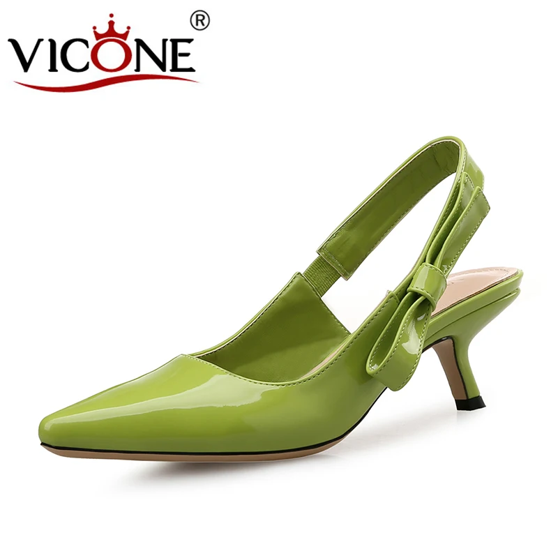 

VICONE Women Summer Patent Leather Casual Party Pointed Toe Elegant Sweet Fashion Heels V10111