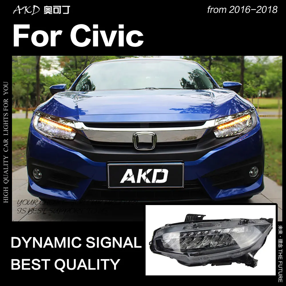 AKD Car Styling for Civic Headlights 2016 2018 New Civic X LED