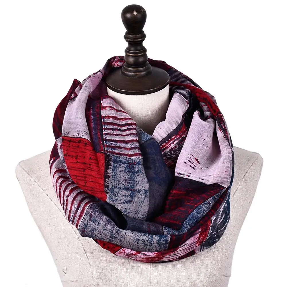 

Vintage Plaid Print Loop Scarf Soft Voile Women's Lightweight O Ring Scarves 2019