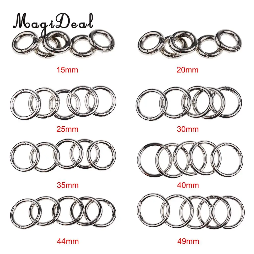 Outdoor 5 Pieces Round Push Gate Snap Open Hook Spring Ring Key Chain Carabiner 15/20/25/30/35/40/44/49mm for Camping Hiking