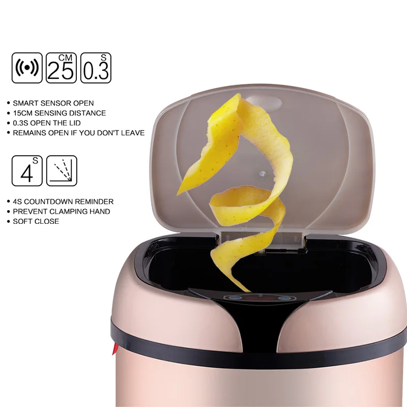6/8/12L New Fashion Inductive Type Trash Can Smart Sensor Home Bathroom Storage Barrels Rubbish Bin Stainless Steel Metal Trash