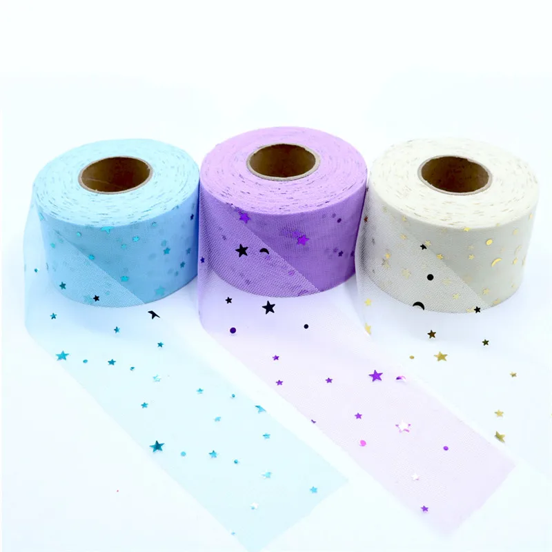 

50Yards/Roll 6cm Sequins Stars&Moon Soft Tulle Mesh Fabric Tutu Baby Show for DIY Crafts Gift Wedding Birthday Party Decor