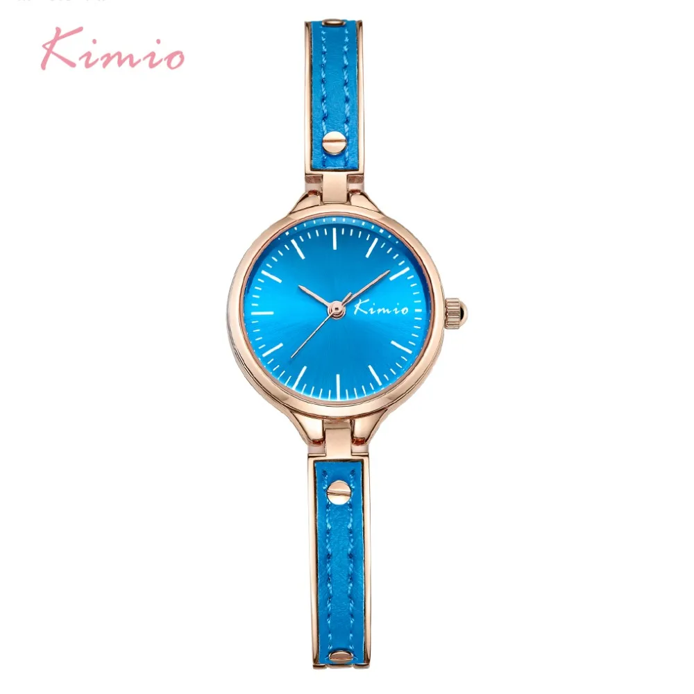 

KIMIO Brand Simple Women Bracelet Watches Fashion Blue Leather Rivet Dress Quartz Watch montre femme