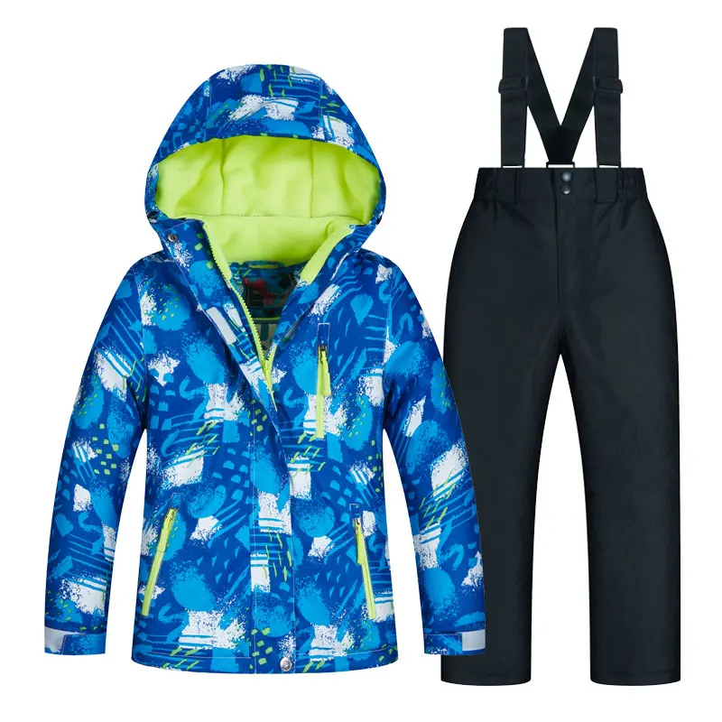 Детский лыжный костюм; Детские брендовые водонепроницаемые теплые зимние куртки и штаны для мальчиков и девочек; зимняя одежда для катания на лыжах и сноуборде - Цвет: RT007  Black