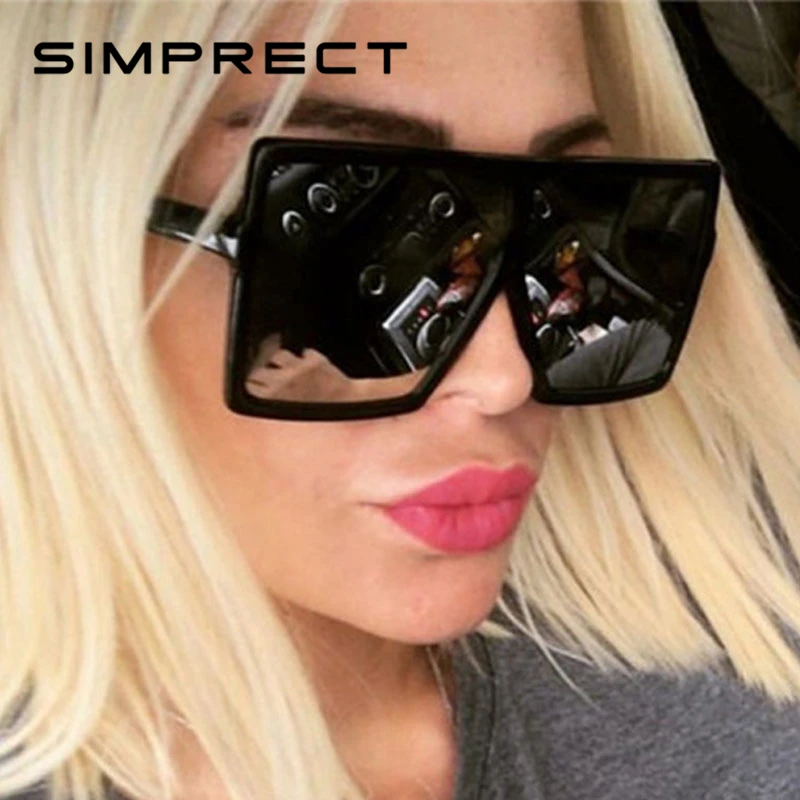 SIMPRECT Oversized Square Sunglasses Women Fashion Mirror Sun Glasses Retro Brand Designer Vintage Lunette De Soleil Femme