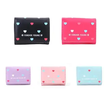 

Cute Clutch Women Bifold Purse Heart Print Leather Short Wallet Card Holder