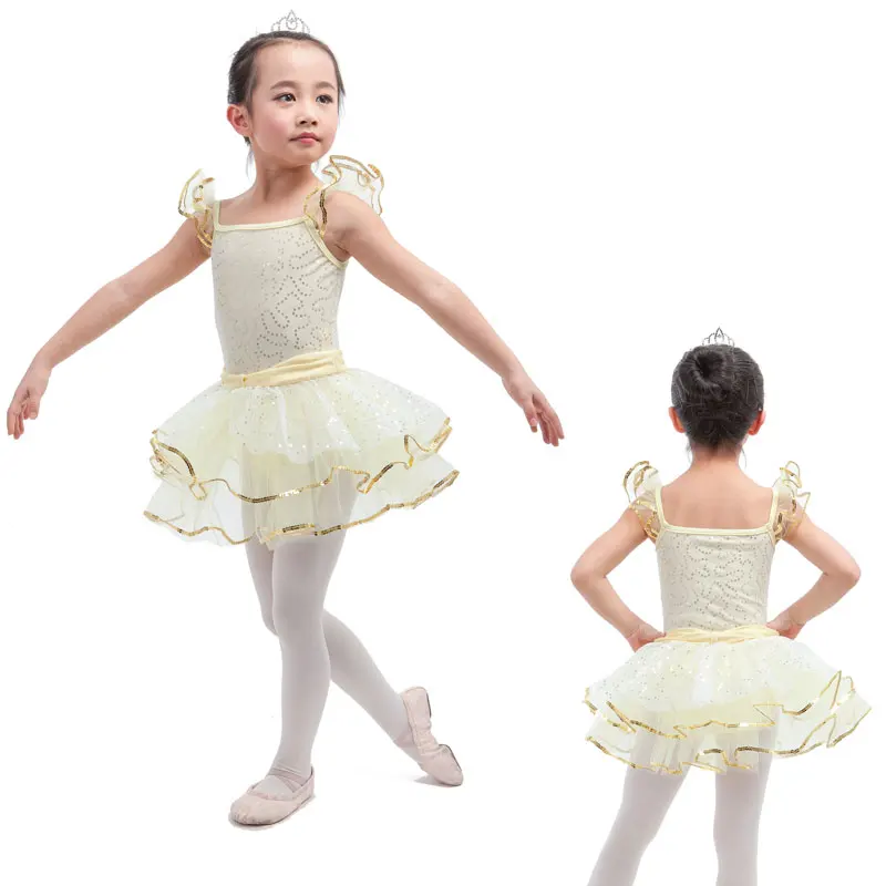 New Arrival of Kids Light Yellow Sequin Dress Ballet Dance Tutu Girls