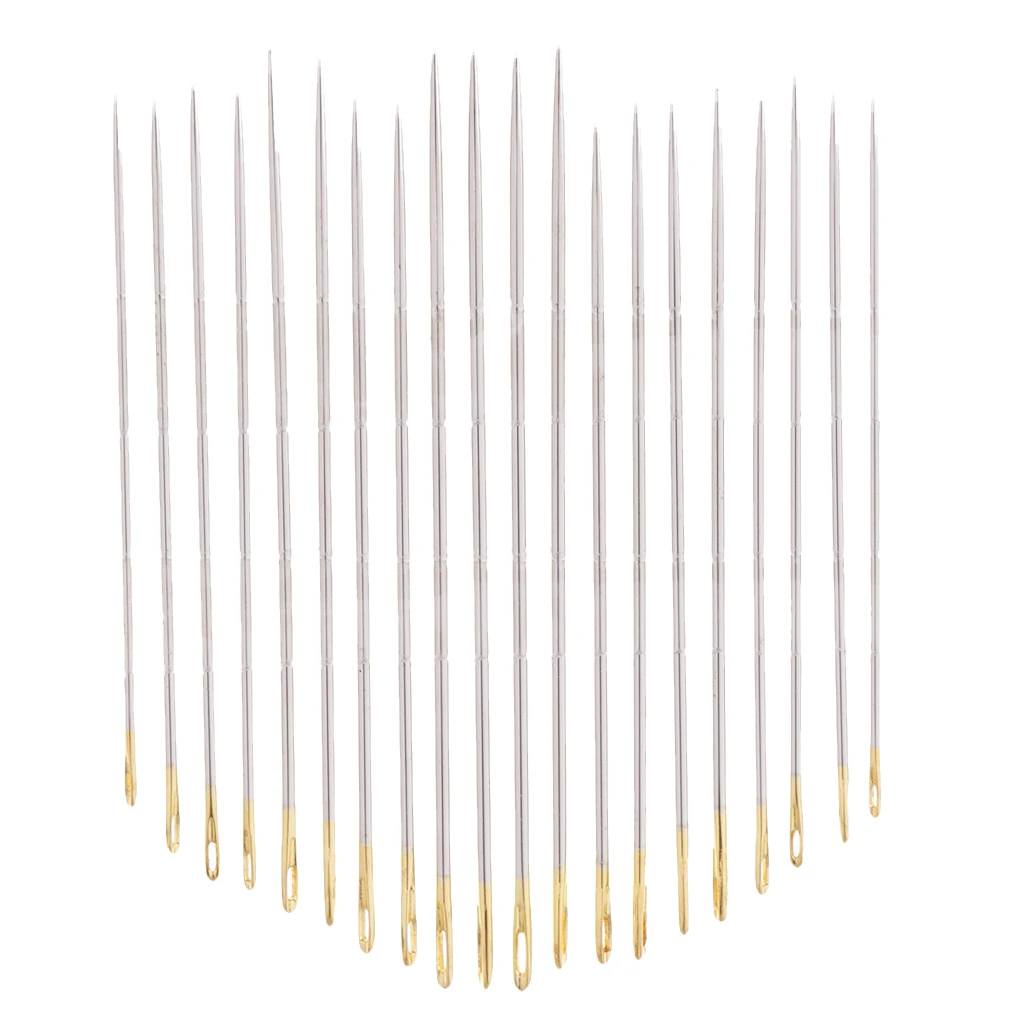 20Pcs Thick Big Eye Steel Sewing Needles for Embroidery Hand Sewing	Assorted 0.5mm 0.6mm 0.7mm Dia