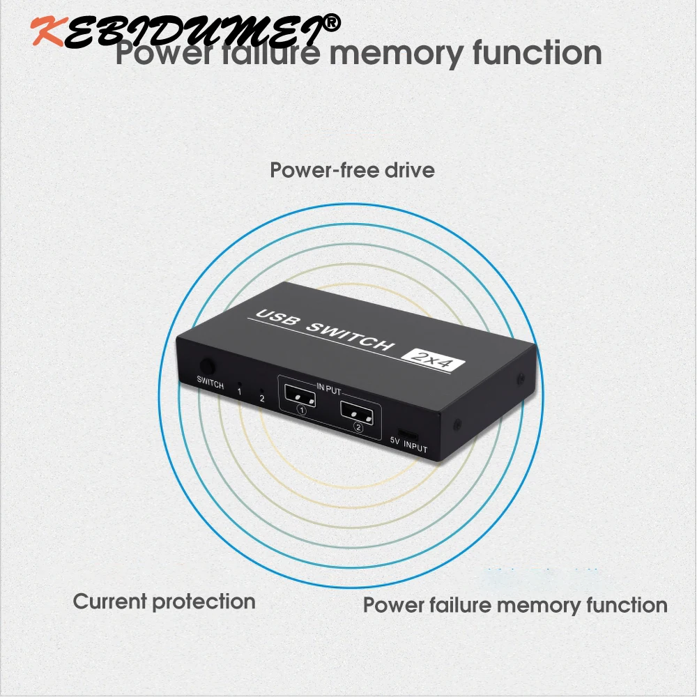 

KEBIDUMEI Latest USB 2.0 4 Ports Sharing KVM Switcher Selector Adapter Box Hub 2 IN 4 OUT For PC Scanner Easily Copy Files