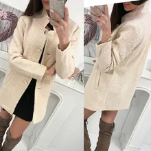 YOUYEDIAN Women Winter Solid Single-breasted Notched Fluffy Pocket Jacket Outwear Coat