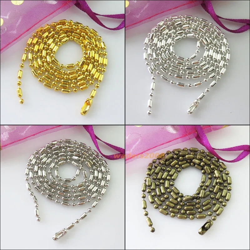 

2Strands Ball Bamboo Chain Necklace 2.4mm beads w/connector 70cm