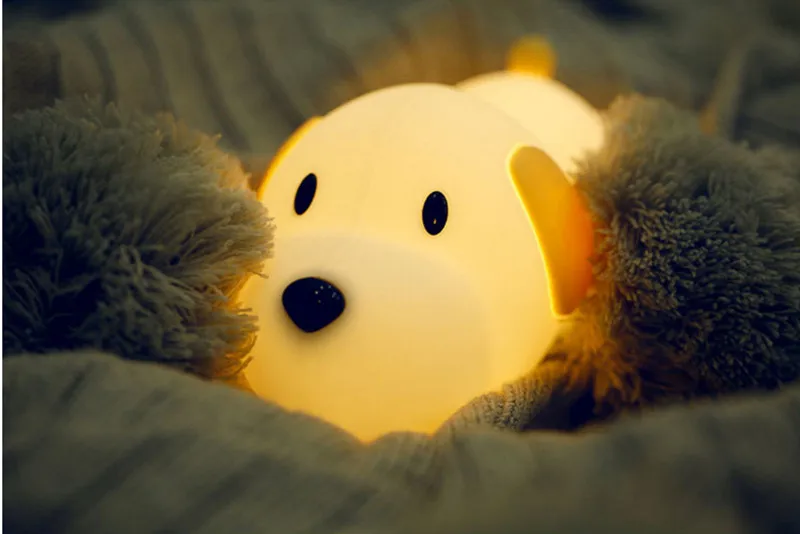Милый ночник светодиодный животное щенок собака мягкий силиконовый мультяшный персонаж Регулируемая лампа настольная детский подарок usb