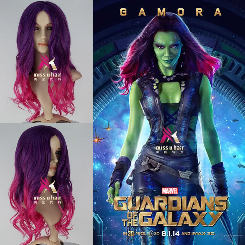 

Biamoxer Gamora Cosplay Wigs Guardians of the Galaxy Vol. 2 Long Curly Gradient Purple Pink Synthetic Hair for Adult