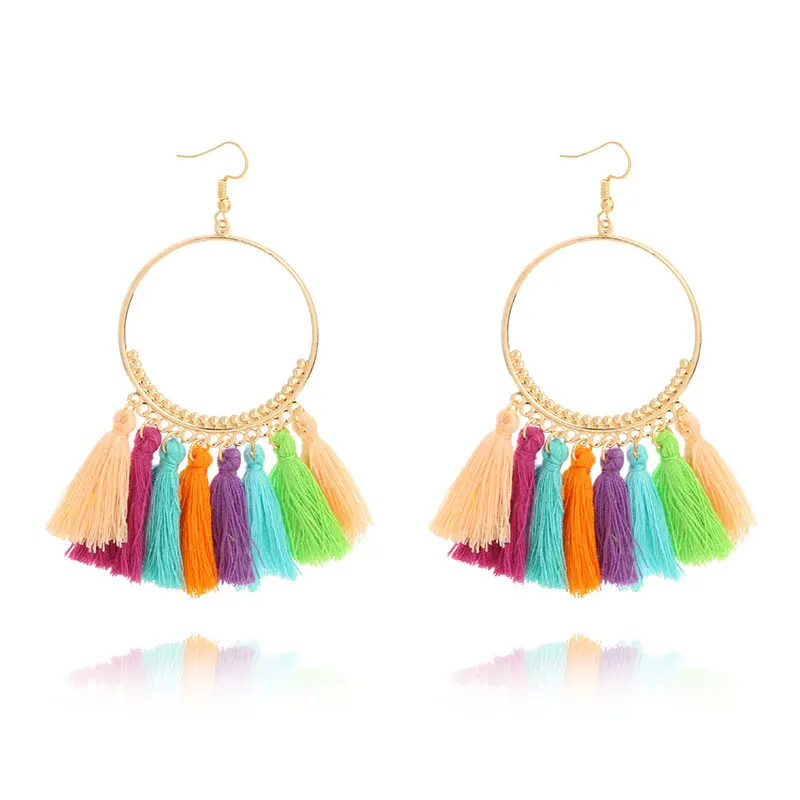 Bohemian Ethnic Big Tassel Earrings Fringed Circle Ring Dangle Drop Earring Ear Jewelry For Women | Украшения и аксессуары