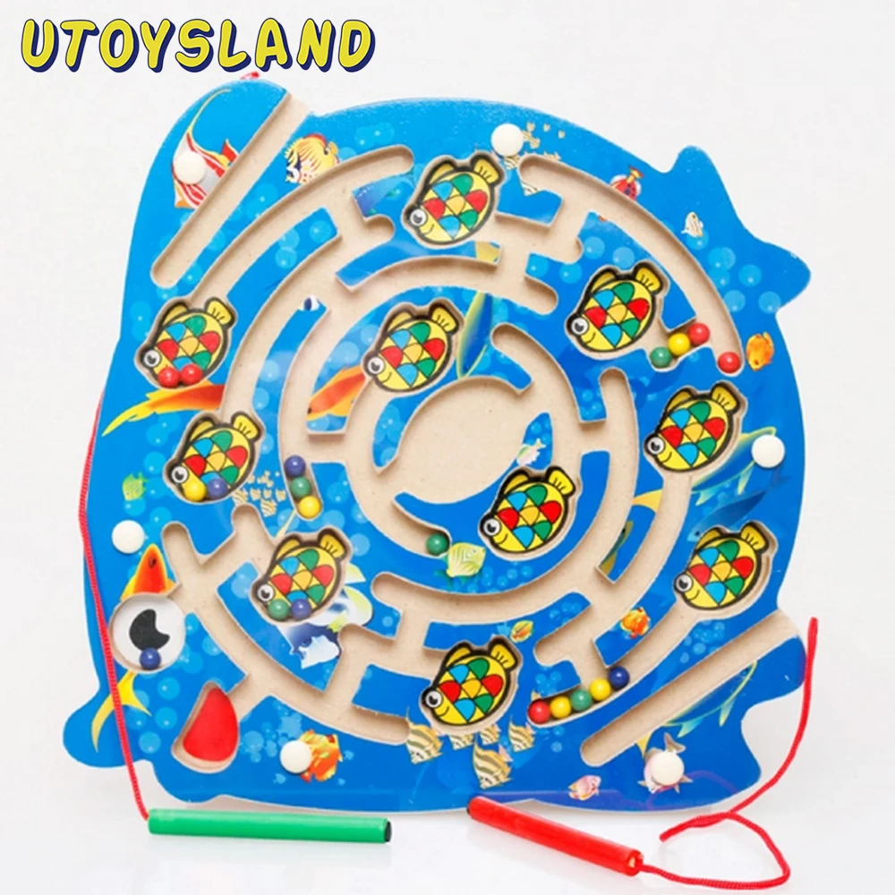 

UTOYSLAND 2 in 1 Wood Magnetic Maze Game Magnetic Pen Labyrinth Board Chess Intelligence Games Children Learning Education Toys