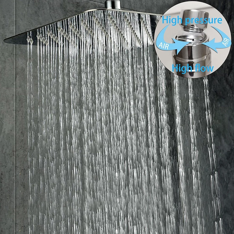 Shower Head 16 Inch Ultra Thin Onyzpily Chrome 304 Stainless Steel Rainfall Shower Square Solid Adjustable Rain Chrome Polished