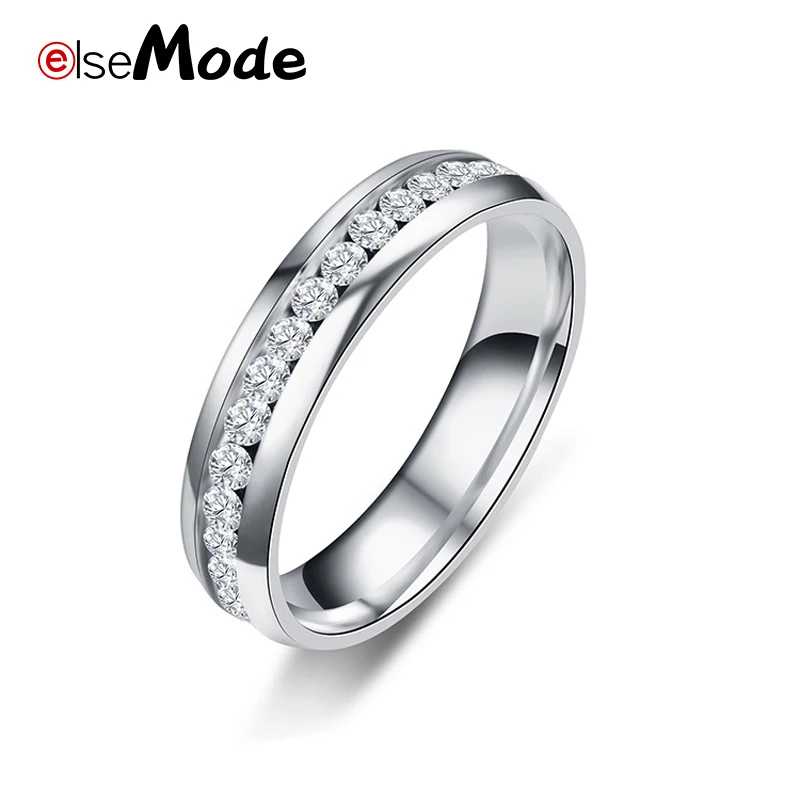 ELSEMODE модные черные золотые 6 мм ширина Кристалл кольцо из нержавеющей стали 316L для женщин ювелирные изделия Прямая поставка