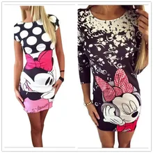 Women Cute Cartoon font b Dress b font Casual O Neck Short Sleeve Print font b