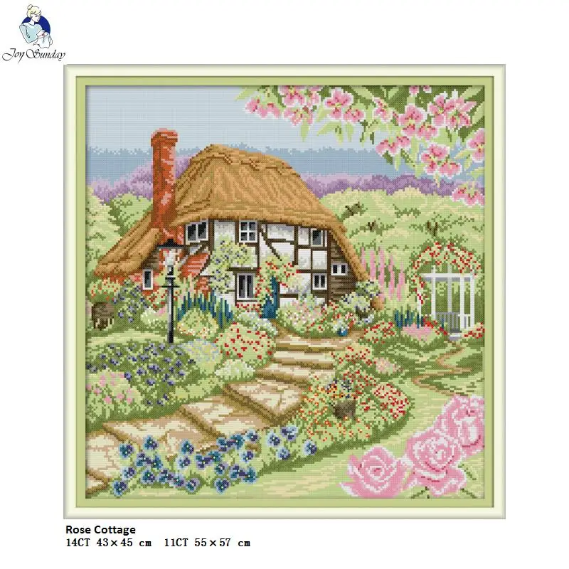 

Joy Sunday Rose Cottage Pattern DIY Cross Stitch Kits 11CT Printed Fabric 14CT Canvas DMC Chinese Cross-stitch Embroidery Set