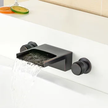 

Oil Rubbed Bronze Widespread Waterfall Basin Faucet Wall Mounted Mixer Tap