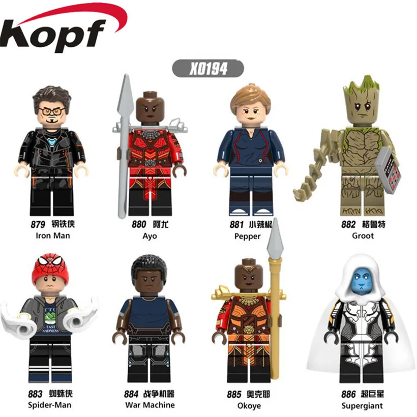 

Legoingly Super Heroes Supergiant Spiderman Pepper Ayo Iron Man War Machine Building Blocks Bricks Gift Toys For Children X0194