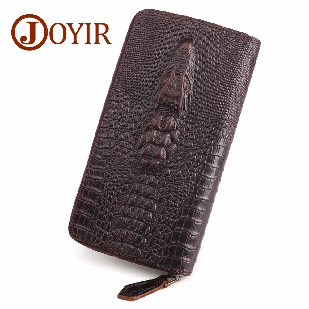 

JOYIR Genuine Leather Men's Wallets Long Purse Male Embossing Crocodile Wallet Card Holder Clutch Bags Leather Walets Phone Bags