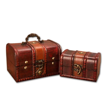 

Vintage Wooden Box Jewelry Treasure Storage Box Antique Red Wood Case Organizer Manual Wood Box Desktop Cosmetic Storage Holder