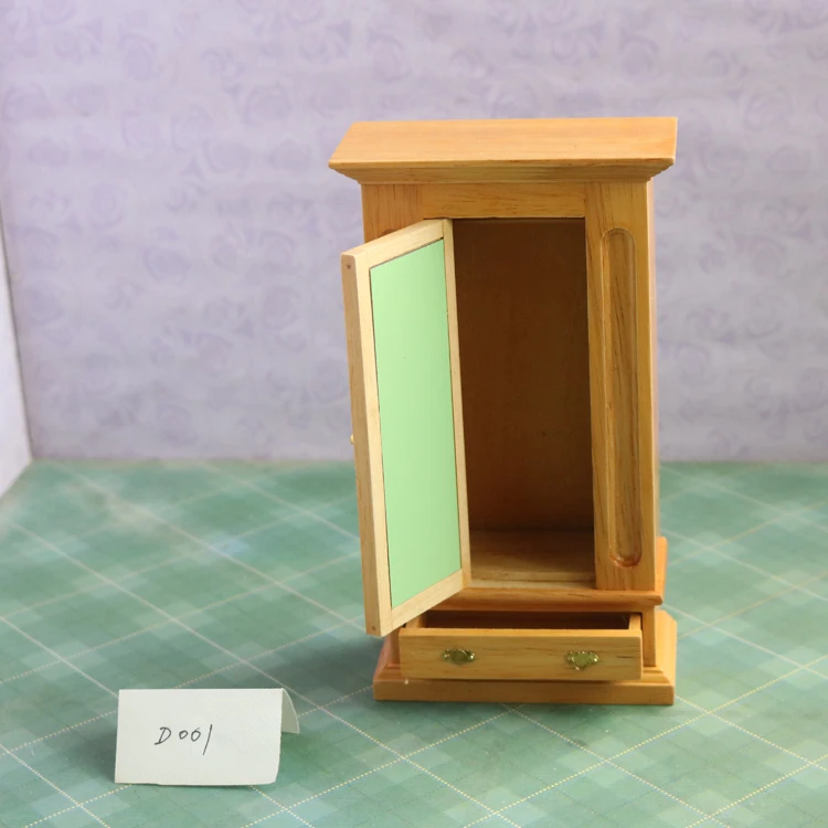 A01-X071 rement الأطفال طفل هدية لعبة 1:12 دمية مصغرة الأثاث مصغرة دمية الاكسسوارات الخشبية خزانة مع مرآة 1 قطع