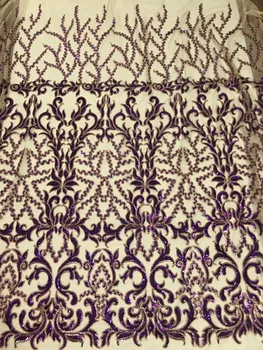 

Fashion PWD1870807 french lace African 2018 sequins lace fabric gold high quality tulle purple gold color bazin riche getzner