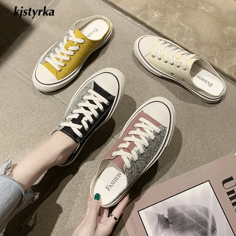 

Kjstyrka shoes sequins canvas women sneakers Fashion Leisure Footwears ladies slippers comfortable mixed colors tenis feminino