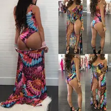 Летнее женское Пляжное Платье макси с принтом, цельное платье, кафтан, купальный костюм, монокини, купальник, женское бикини, накидка