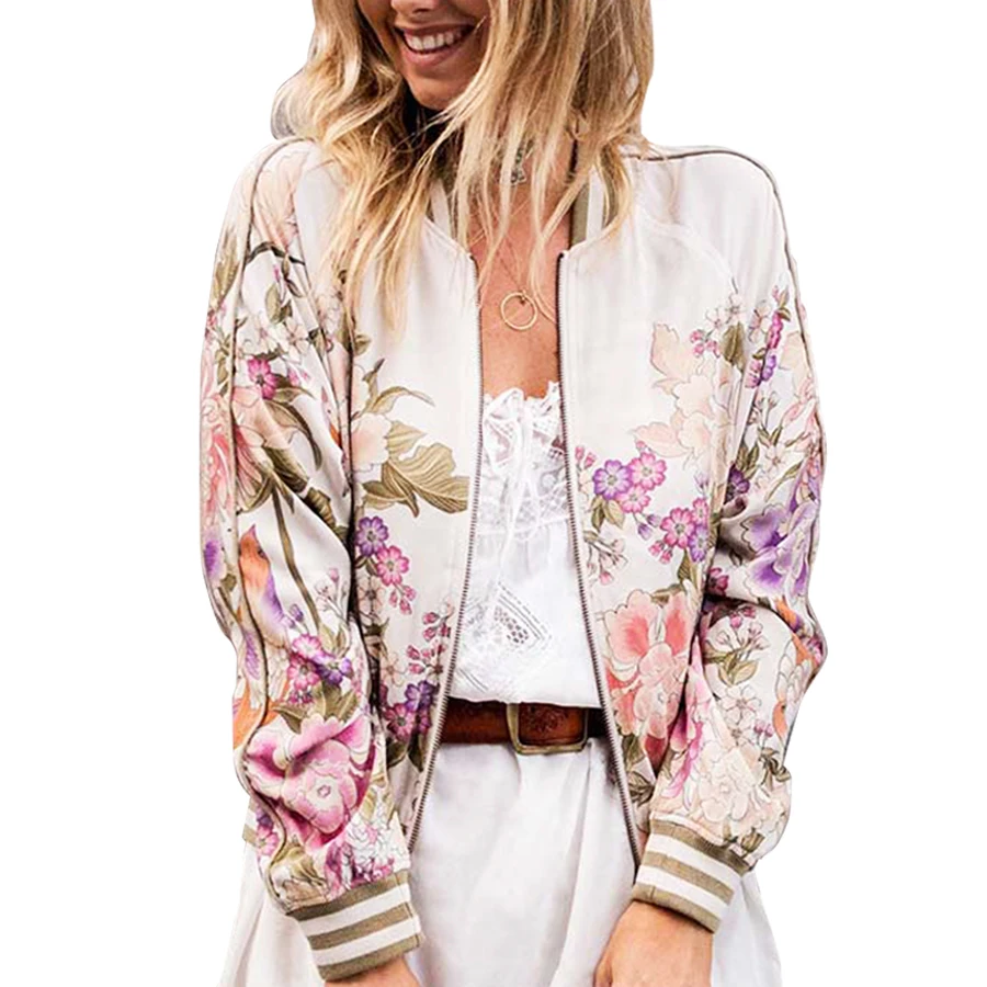 Женская куртка бомбер BOHO осенняя Повседневная из хлопка и вискозы с цветочным