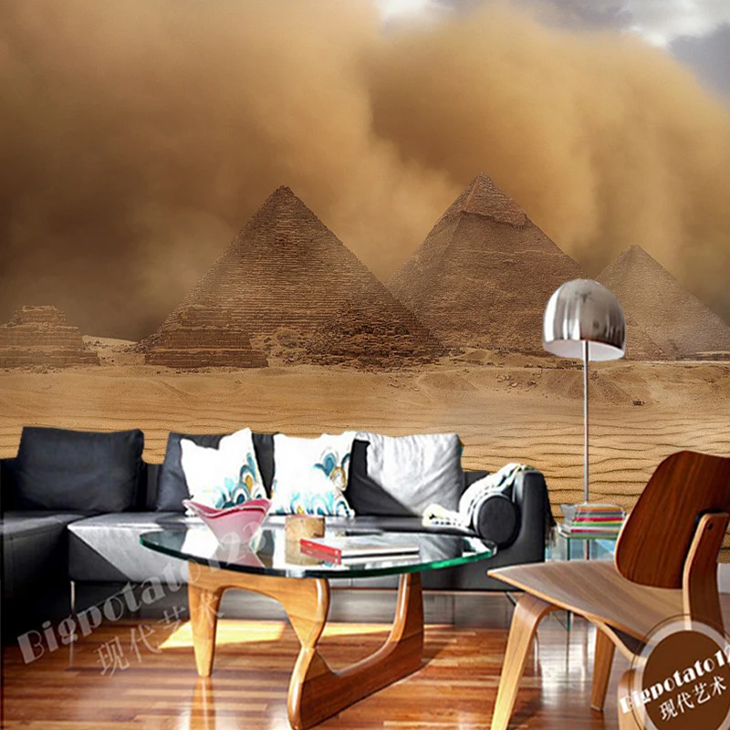 

Custom papel de parede 3d, desert pyramid storm mural used for living room bedroom sofa background decorative wallpaper