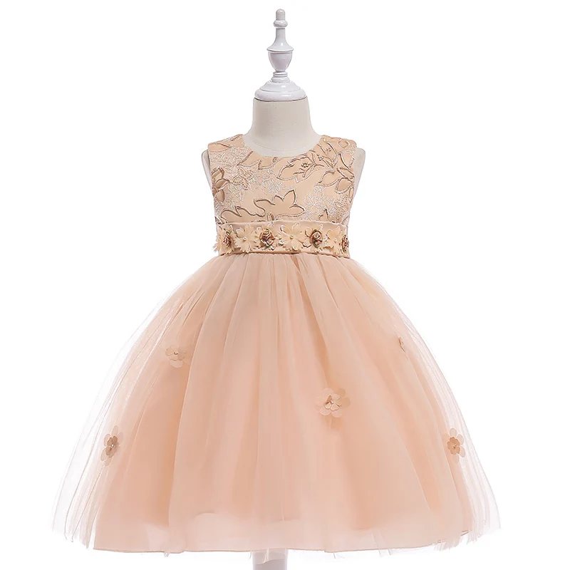 Вышивка Принцесса Формальное вечернее платье Элегантный Аппликации праздничное платье принцессы с жемчугом для девочек в цветочек платья