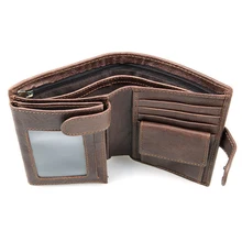 Vintage First Layer Of Real Leather Men's High-Capacity Multi-Card Bit Short Wallet Retro Clutch Men Genuine Leather Purses vintage multi card bit long wallet first layer of real leather men s purse crazy horse leather busniess high capacity clutch men