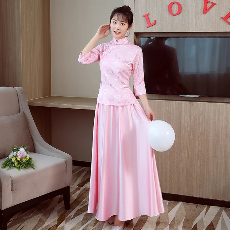 Женское элегантное китайское традиционное свадебное платье с розовым цветком, платье подружки невесты размера плюс, женское платье с воротником-стойкой, Cheongsam XS-3XL