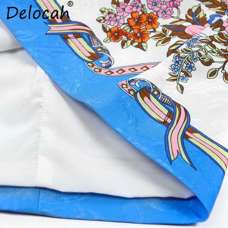 Delocah New 2019 Women Spring Summer Vintage Dress Runway Fashion Designer Crystal Beading Floral Printed Elegant Vacation Dress