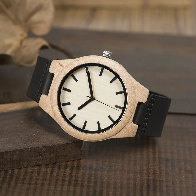BOBO BIRD WF21 Maple Wood Watches Mens Design Brand Luxury Real Leather with Red Thread Quartz Watch for Men in Gift Box