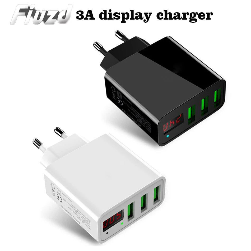 3A 3 Ports Universal Cell Phone Power Adapter Dual USB Mobile Travel Wall Charger for iPhone Samsung iPad with LED Display1