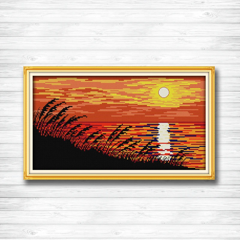 

Sunset lakeside scenery Decor painting dmc 14CT 11CT counted cross stitch Needlework Set Embroidery kits chinese cross stitch
