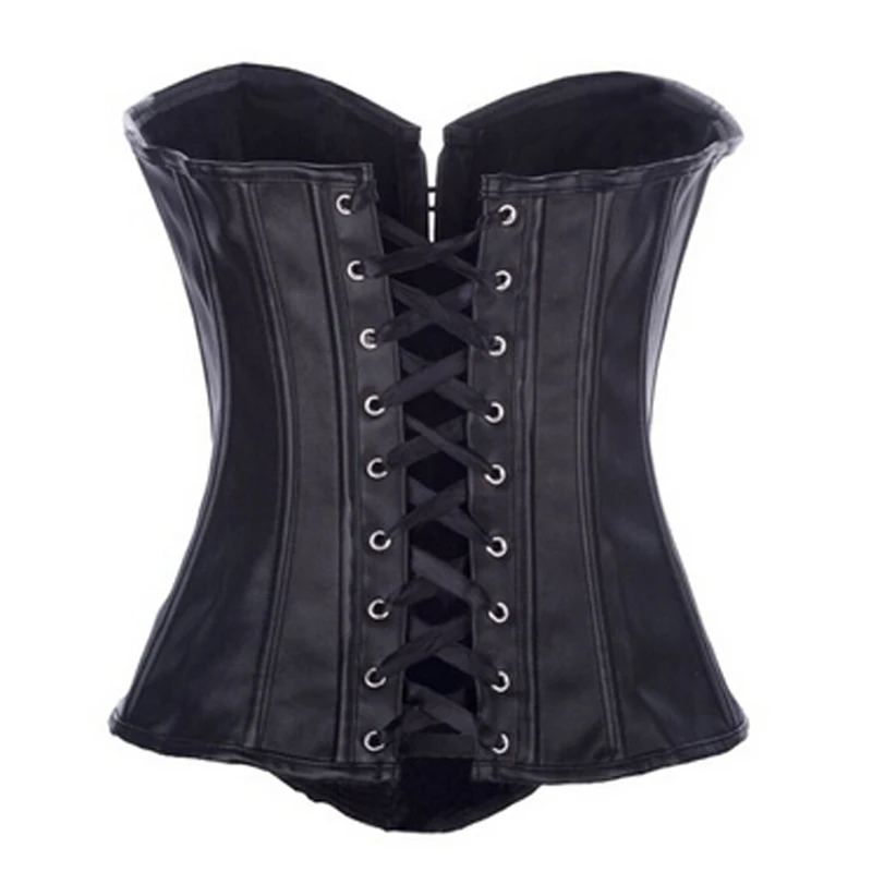Gothic Punk Black Faux Leather Plus Size Steampunk Corset Overbust Waist Trainer Corselet Sexy Corsets And Bustiers S-6XL Gothic Punk Black Faux Leather Plus Size Steampunk Corset Overbust Waist Trainer Corselet Sexy Corsets And Bustiers S-6XL