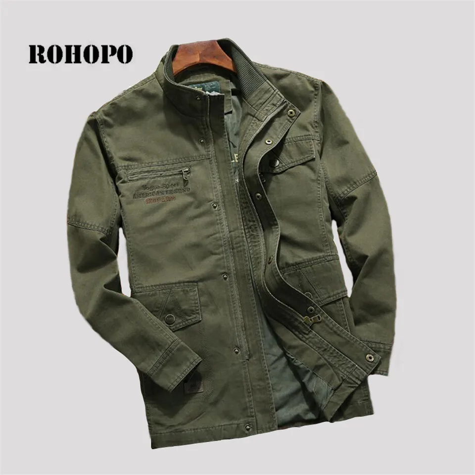 ROHOPO куртка Хлопковая мужская 5XL 6XL хлопок средняя длина карманы куртка пальто Miltar промытая вода хлопковая Куртка карго пальто