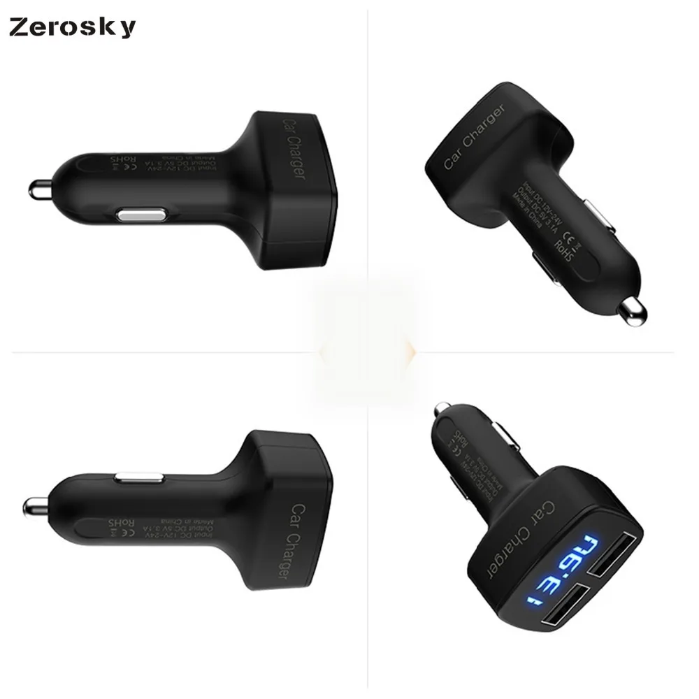 Zerosky Dual USB Автомобильное зарядное устройство 4 в 1 термометр цифровой дисплей зарядка прикуриватель автомобильное зарядное устройство для мобильного телефона