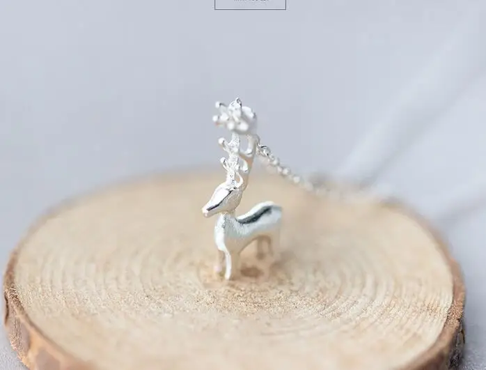 

Real. 925 Sterling Silver DEER Antler Pendant Necklace animal jewelry for girls' Cute gift GTLX1003