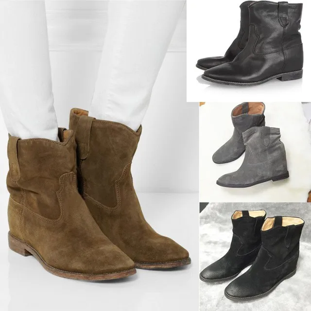 Zapatos de ante con cuña para mujer, botines Vintage de piel auténtica,  botas de nieve sin cordones, cálidos y planos, novedad de 2019|Botas hasta  el tobillo| - AliExpress