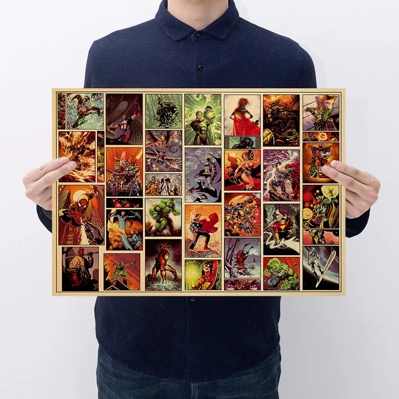 

Marvel Anime Superhero Cartoon Sticker Classic Spiderman Superman Poster Craft Print Wall Sticker The Avengers Retro Poster