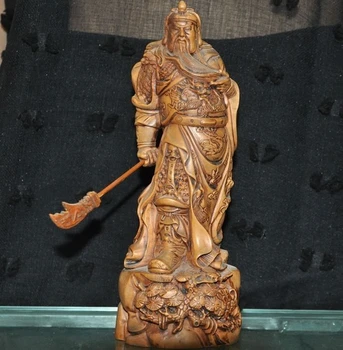 

chinese old boxwood hand-carved pine dragon guan gong guanyu Generals God Statue