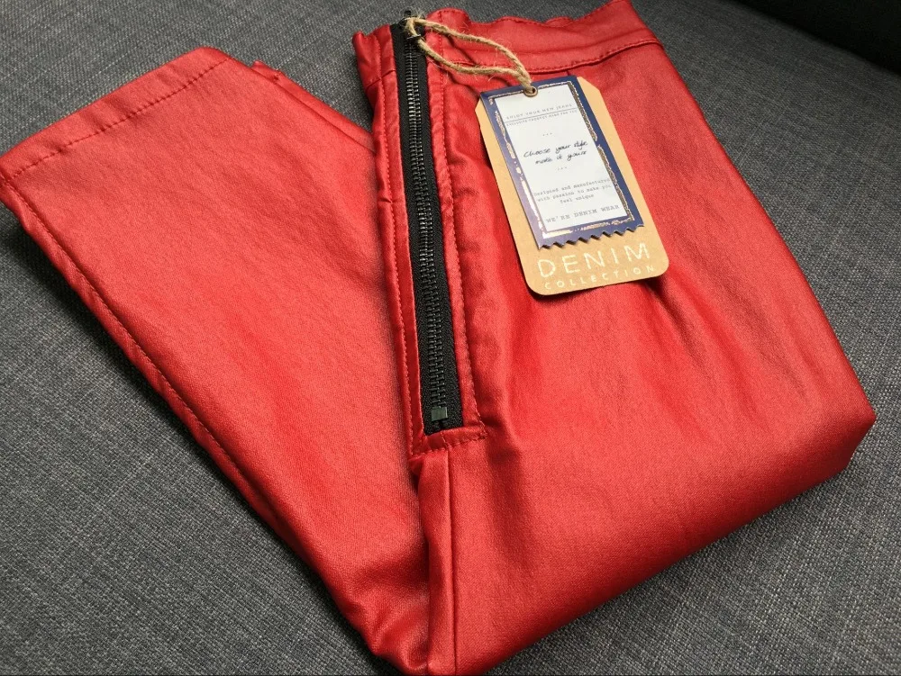 2017 new European and American wind punk high waist Slim stretch Maccaron big red leather imitation leather cowboy half body pack hip skirt after the fork (30)